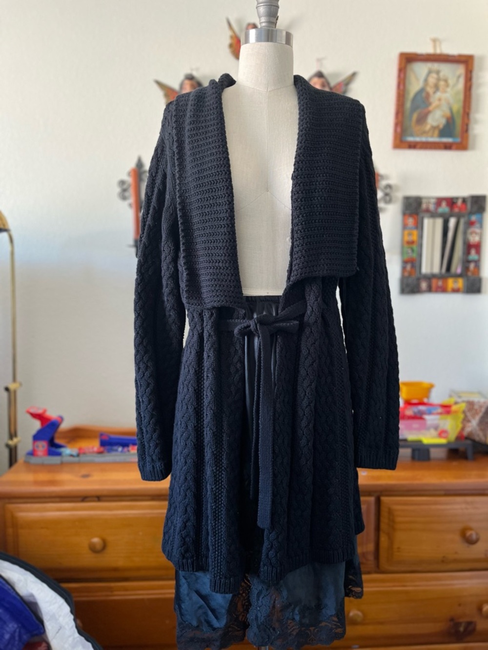 Dialogue black knit long cardigan